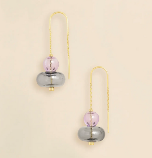 Lavender Glass Stacked Threader Earrings