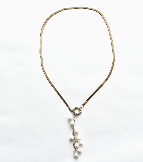 Sea Lily's Gold Snake Chain with Pearls Toggle Necklace