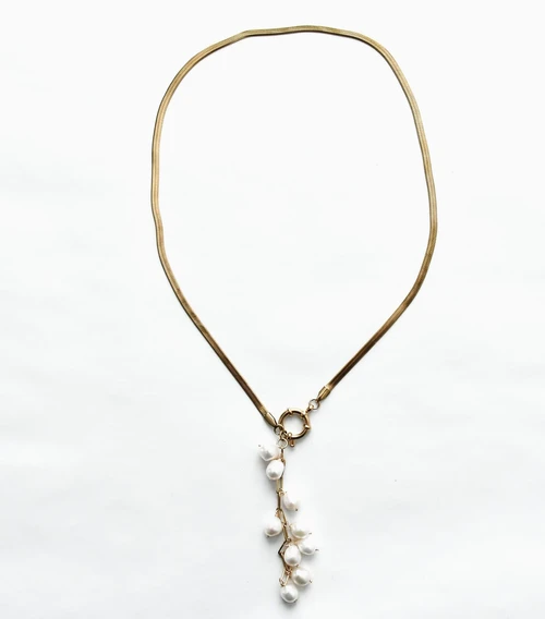Sea Lily's Gold Snake Chain with Pearls Toggle Necklace