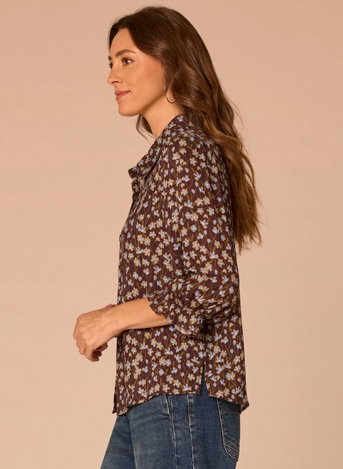 Scalloped Floral Button Down Top