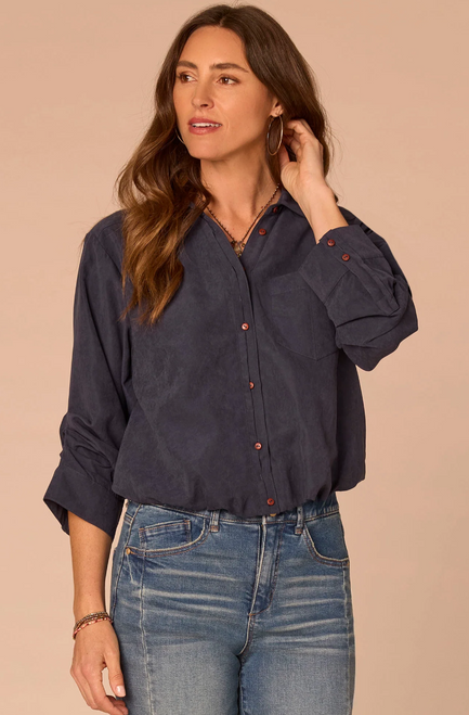 Bubble Hem Button Down Top