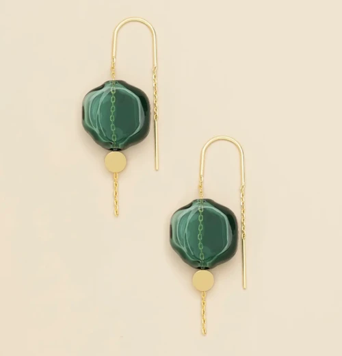 Teal Glass Threader Earrings