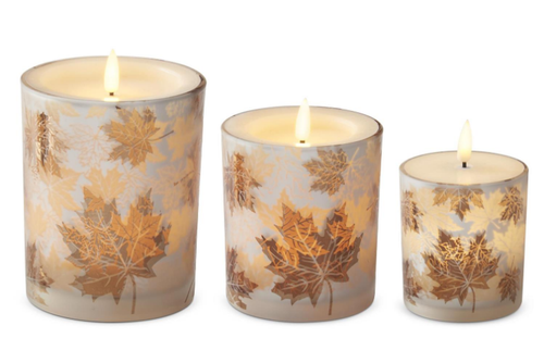 Frosted Leaf Glass LED Candle - Large