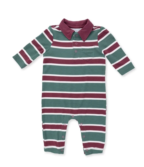Rugby Stripe Green Polo Romper