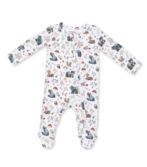 Southern Woodland Animals Green 2 Way Zipper Footie