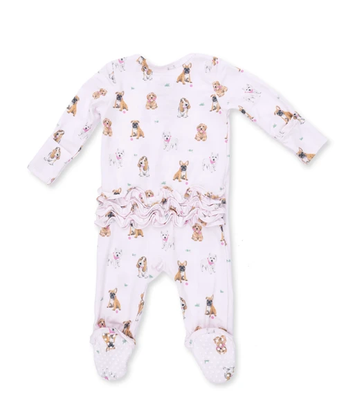 Besties Dogs Pink Ruffle 2 Way Zipper Footie