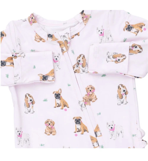 Besties Dogs Pink Ruffle 2 Way Zipper Footie