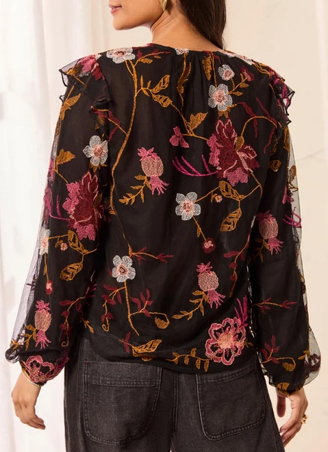 Tribal's Embroidered Ruffle Romantic Top