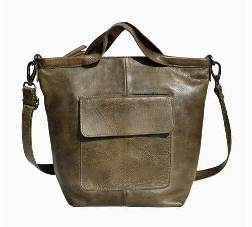 Bianca Leather Crossbody Tote Bag - Moss