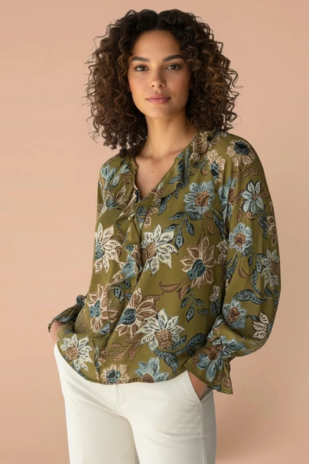 Ruffle Front Floral Top