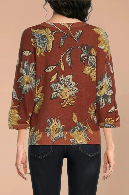 Dolman Tuck Sleeve Floral Sweater