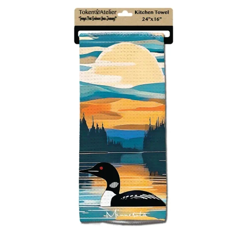 Minnesota Still Life Loon Waffle Kitchen Towel