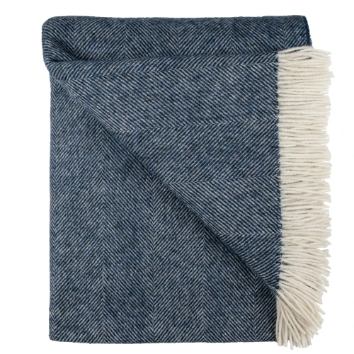 Southampton Home Throw - Lambswool/Herringbone Navy