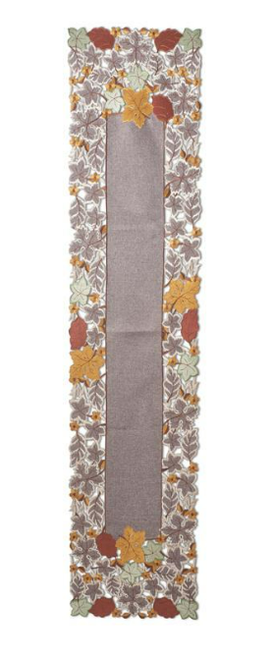 Embroidered Cutout Fall Leaves Table Runner