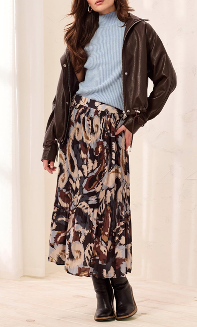 Steel Abstract Midi Plisse Printed Skirt