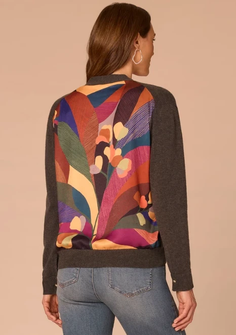 Mixed Media Silk-Back Cardigan