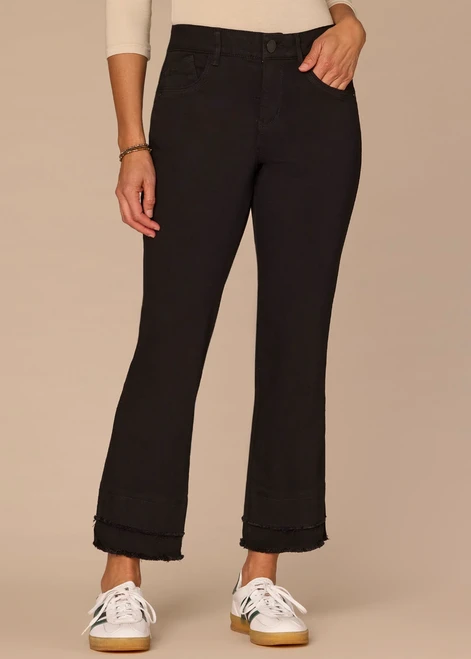 Black Double Fray Hem Kick Flare Jean