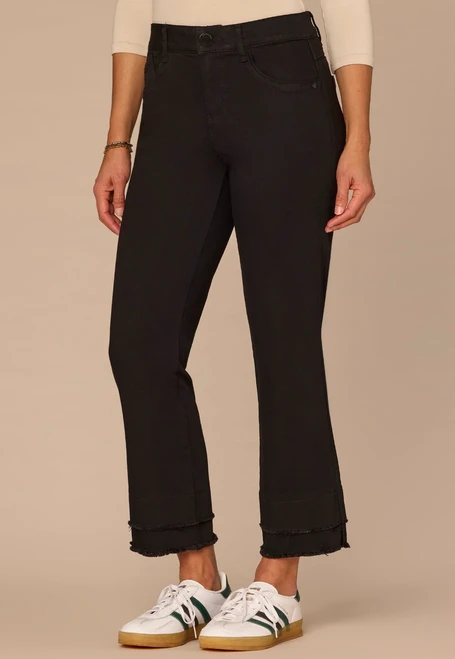 Black Double Fray Hem Kick Flare Jean