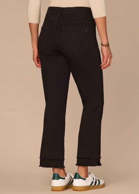 Black High Rise Double Fray Hem Denim Pant