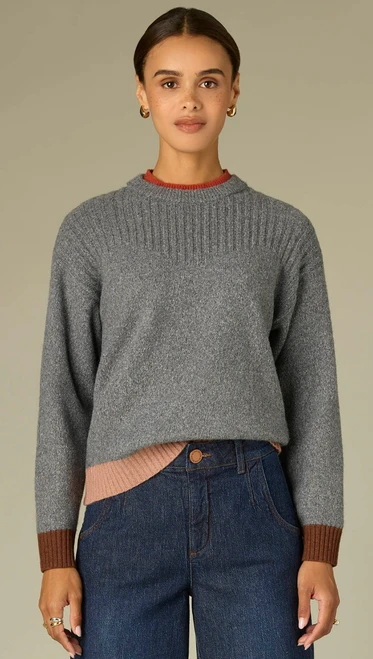 Colorblock Double Band Crew Sweater