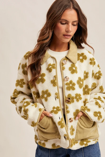 Floral Print Teddy Jacket
