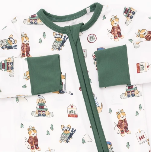 Winter Sports Dog Green Convertible Romper