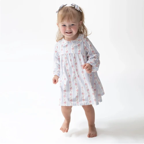 Anna Floral Stripe Peter Pan Collar Dress & Bloomer