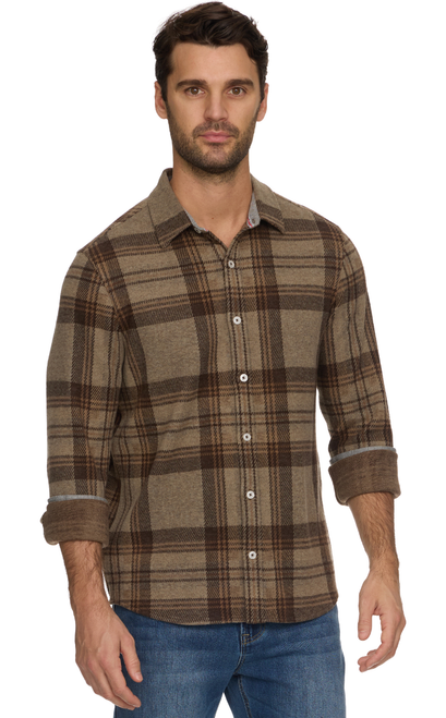 Flag and Anthem's Taupe and Brown Meadowbrook Knit Flannel Top