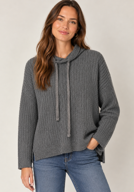 Velvet Tie-Neck Cable-Knit Sweater