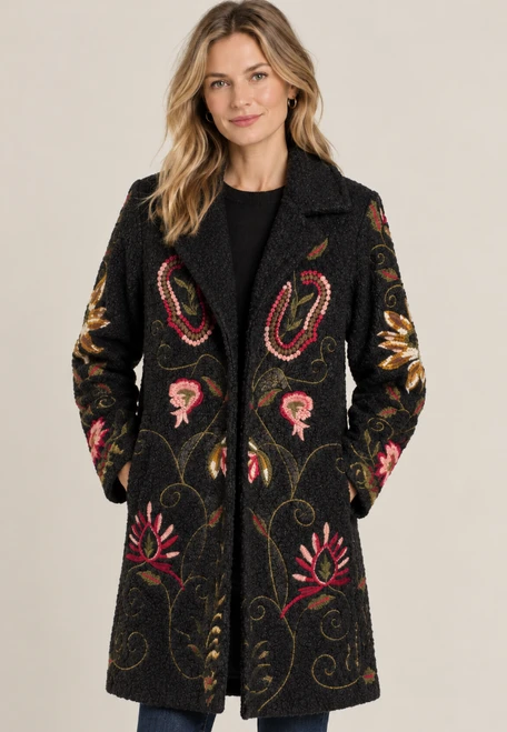 Embroidered Wooly Coat