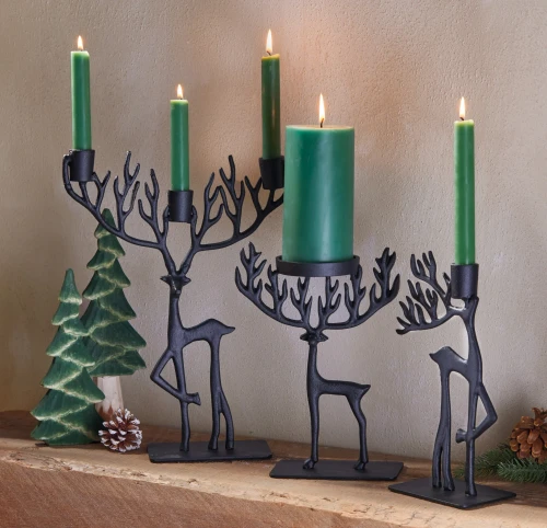 Forest Reindeer Centerpiece Taper Holder Triple