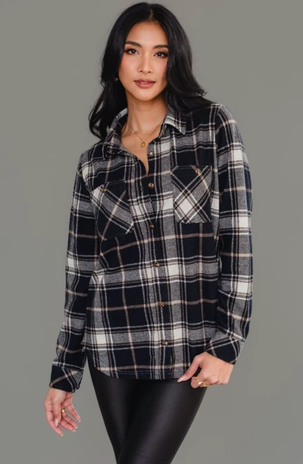 Black Tan Knit Plaid Top