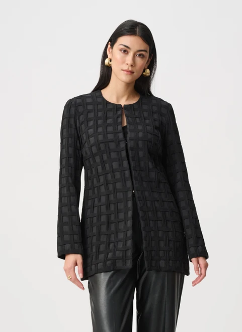 Textured Jacquard Collarless Jacket