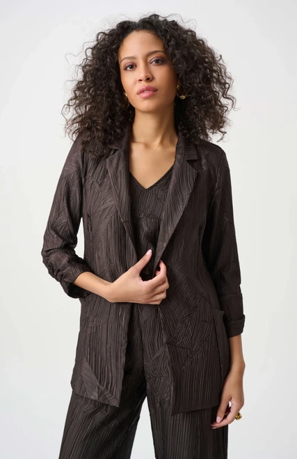 Pleated Satin Open Blazer