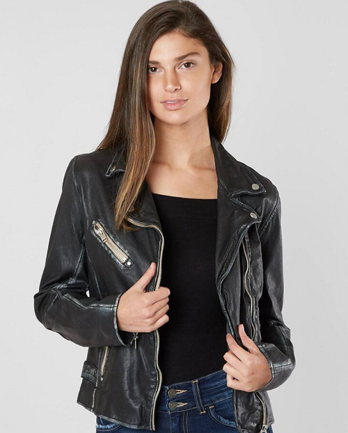 Mauritius Washed Black Sofia Leather Jacket