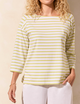 Tribal White and Green Striped Boat Neck Tshirt