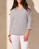 Tribal White and Black Striped Boat Neck Tshirt