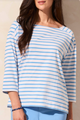 Tribal White and Blue Striped Boat Neck Tshirt
