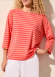 Tribal Coral and White Striped Boat Neck Tshirt