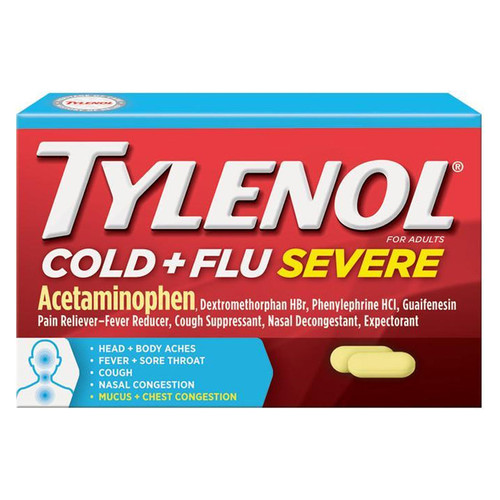 Tylenol Cold + Flu Severe Caplets, 100 ct (Box of 100)
