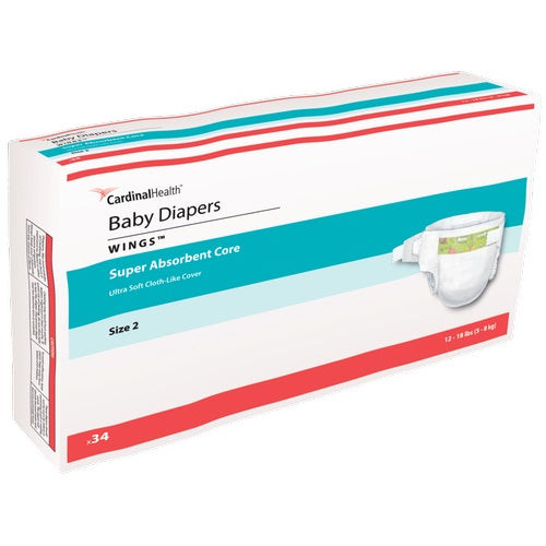 Cardinal Health, Baby Diapers, Wings, Size 2, Small/ Medium, 12 - 18 lbs (Package of 34)