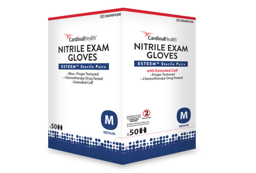 Cardinal Health Esteem Sterile (Pairs), Powder-Free, Nitrile Exam Gloves, Medium - REPLACES: 55N8831 (Box of 50)