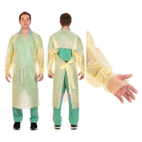 Non-Surgical Poly-Coated Isoloation Gown, Open-Back, Over-the-Head, Non-Sterile, Yellow, Universal Size (Package of 10)