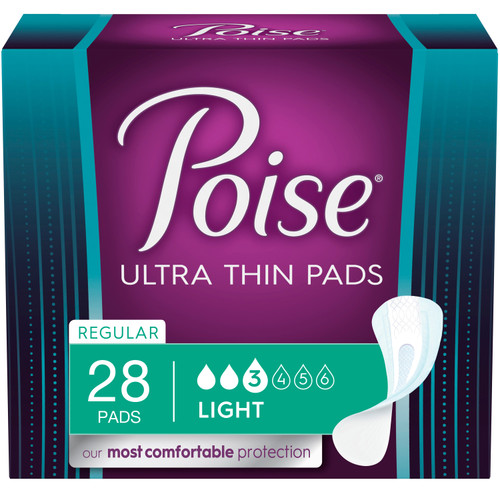 Poise Ultra Thin Incontinence Pads, Light Absorbency, 28 Count,  Regular Length, 9.45" Long (Package of 28)
