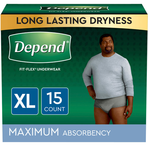 Depend Fresh Protection Adult Incontinence Underwear for Men, Disposable, Maximum Absorbency, Extra-Large, Grey, 15 ct (Package of 15)
