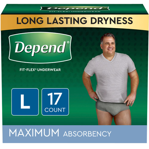 Depend Fresh Protection Adult Incontinence Underwear for Men, Disposable, Maximum Absorbency, Large, Grey, 17 ct (Package of 17)