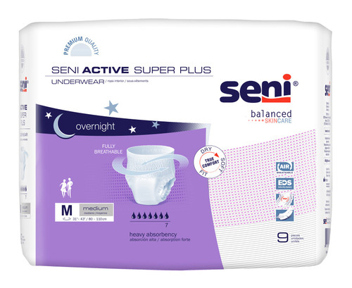 Seni Active Super Plus Pull-On Underwear, Medium, 9 Count - 31" - 43" (Package of 9)