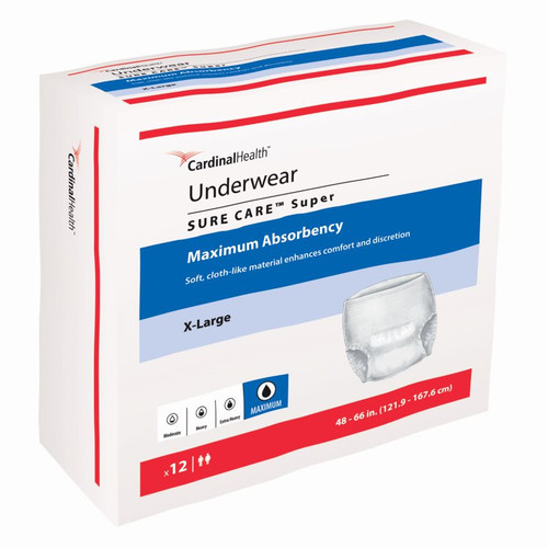 Cardinal Health, Underwear, Sure Care Super, X-Large, 48"- 66" (Package of 12)