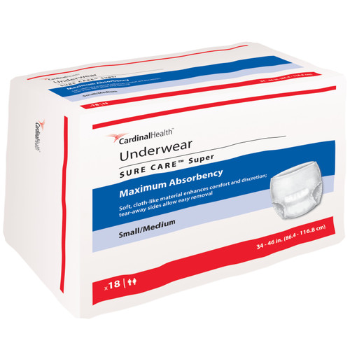 Cardinal Health, Underwear, Sure Care Super, Small/Medium, 34" - 46" (Case of 72)