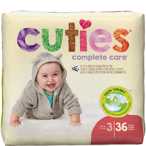 Cuties Complete Care Baby Diapers, Size 3, 16 - 28 lbs. - Replaces: FQCCC03 (Case of 144)
